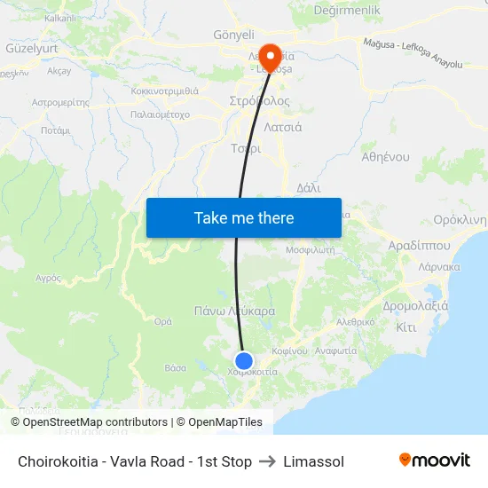 Choirokoitia - Vavla Road - 1st Stop to Limassol map