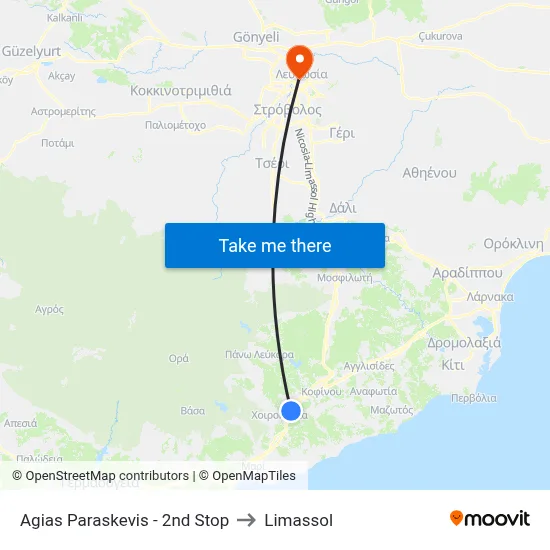 Ag. Paraskevis - 1st Stop to Limassol map