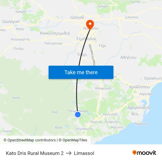 Kato Dris Rural Museum to Limassol map