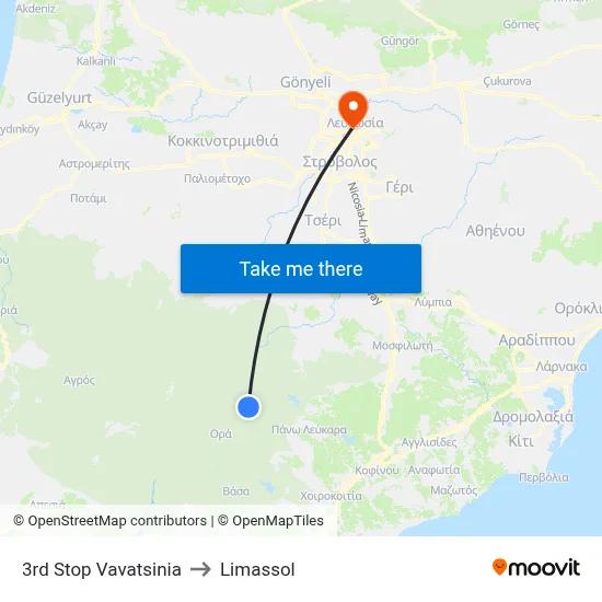 3rd Stop Vavatsinia to Limassol map