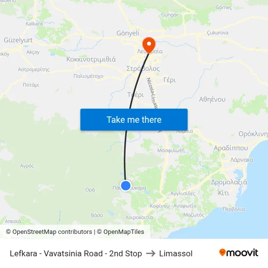 Lefkara - Vavatsinia Road - 2nd Stop to Limassol map