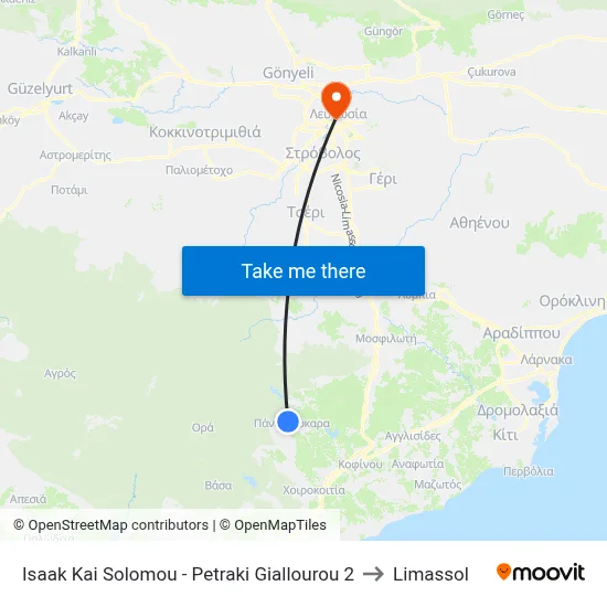 Isaak Kai Solomou - Petraki Giallourou to Limassol map