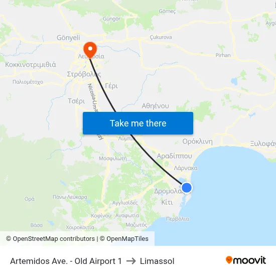 Artemidos Ave. - Old Airport to Limassol map