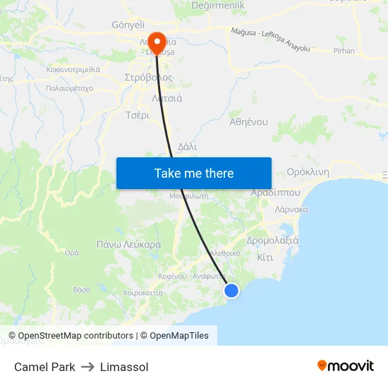 Camel Park to Limassol map