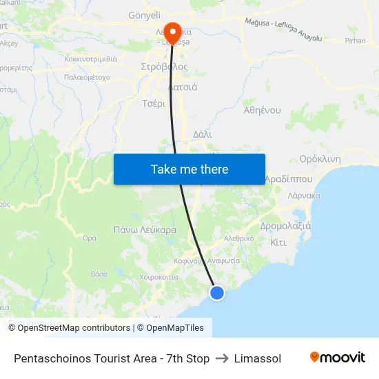 Pentaschoinos Tourist Area - 7th Stop to Limassol map