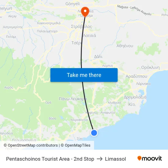Pentaschoinos Tourist Area - 2nd Stop to Limassol map