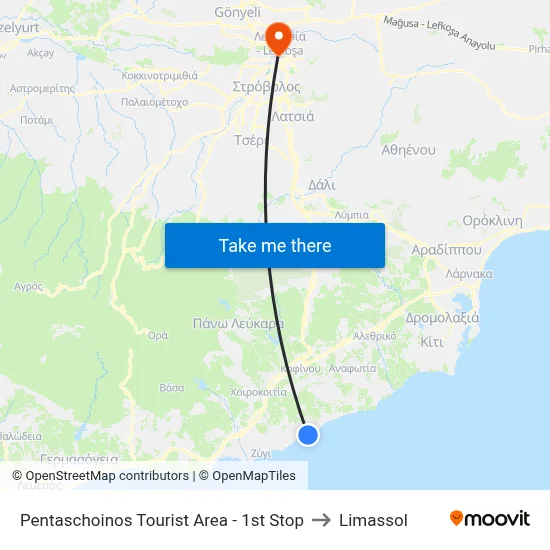 Pentaschoinos Tourist Area - 1st Stop to Limassol map