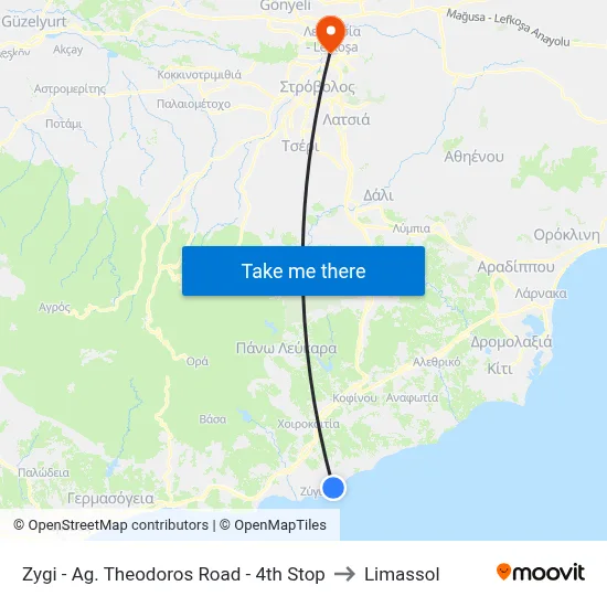 Zygi - Ag. Theodoros Road - 4th Stop to Limassol map