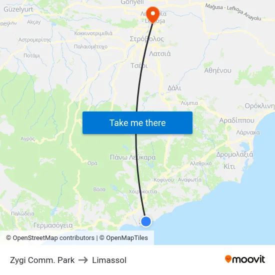 Zygi Comm. Park to Limassol map