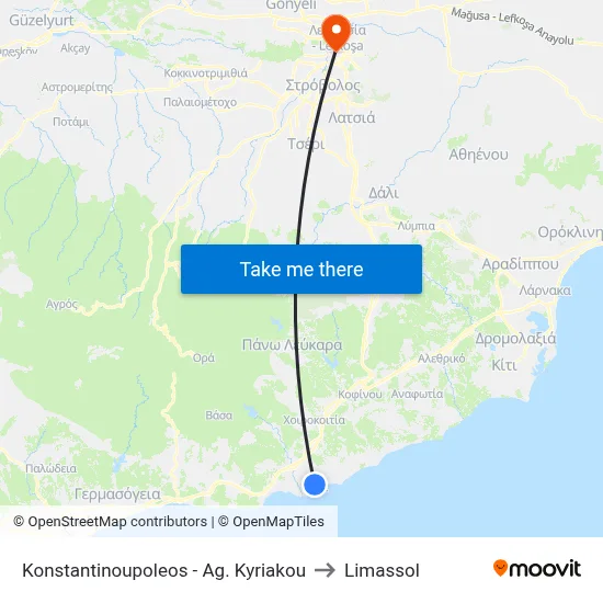 Konstantinoupoleos - Ag. Kyriakou to Limassol map