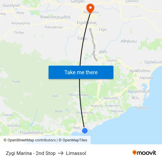 Zygi Marina - 2nd Stop to Limassol map