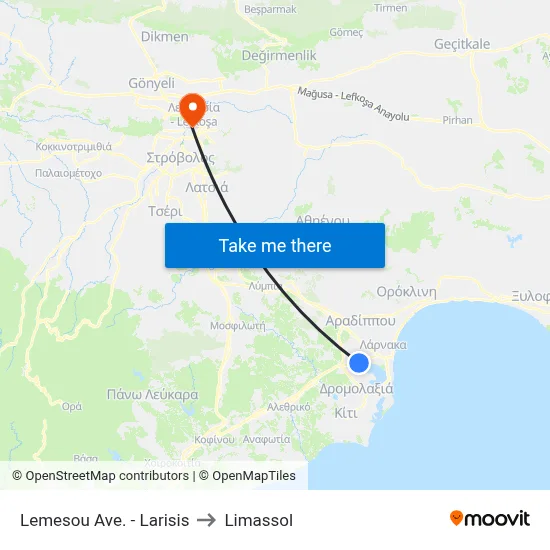 Lemesou Ave. - Larisis to Limassol map