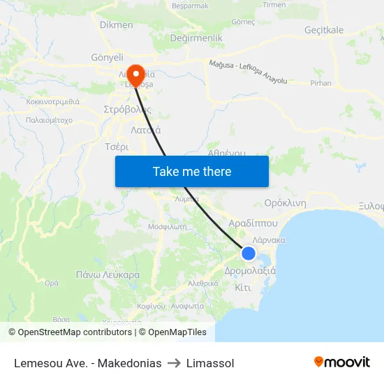 Lemesou Ave. - Makedonias to Limassol map
