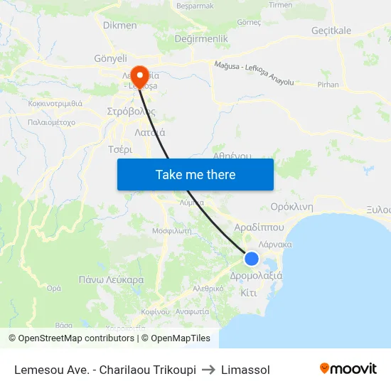 Lemesou Ave. - Charilaou Trikoupi to Limassol map