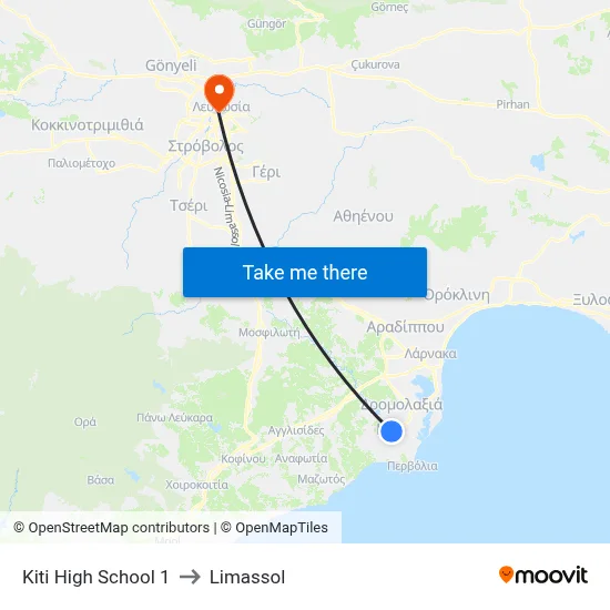 Kiti High School to Limassol map
