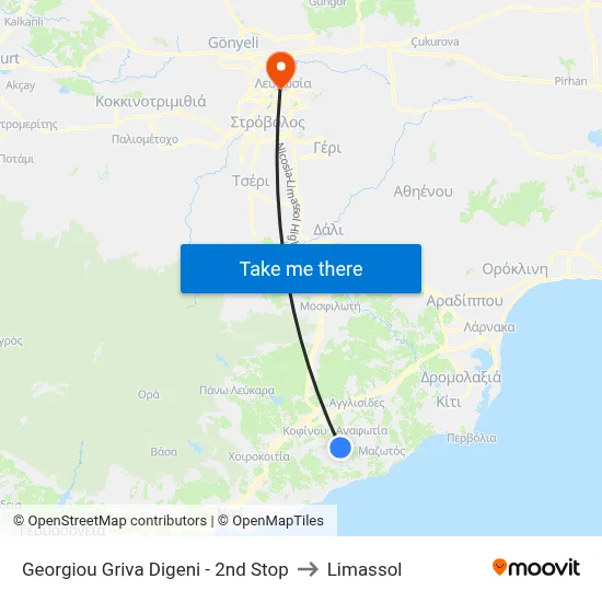 Georgiou Griva Digeni - 2nd Stop to Limassol map