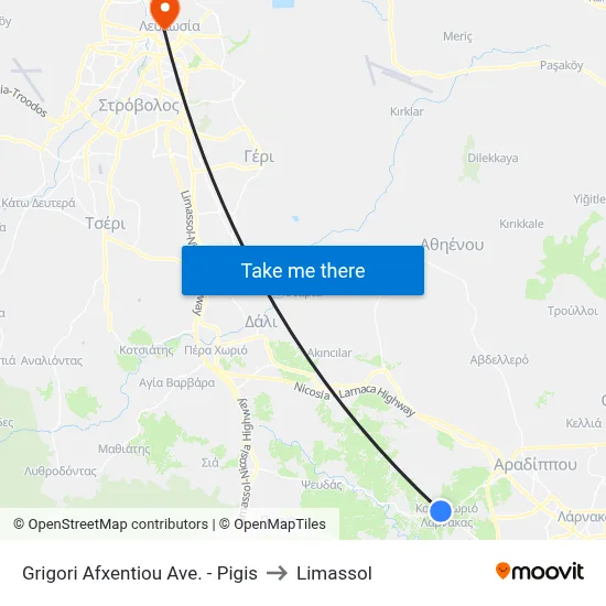 Grigori Afxentiou Avenue - Pigis to Limassol map