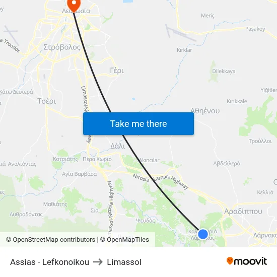 Assia - Lefkonoiko to Limassol map