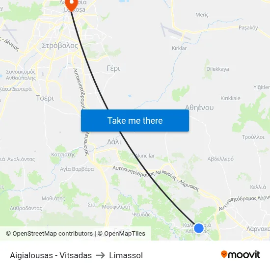Aigialousas - Vitsadas to Limassol map