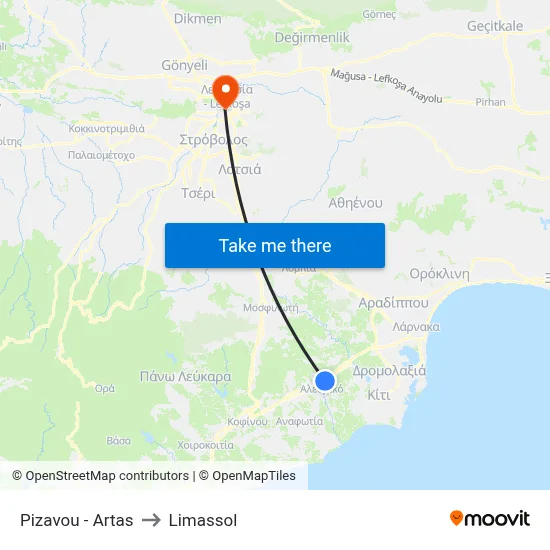 Pizavou - Artas to Limassol map