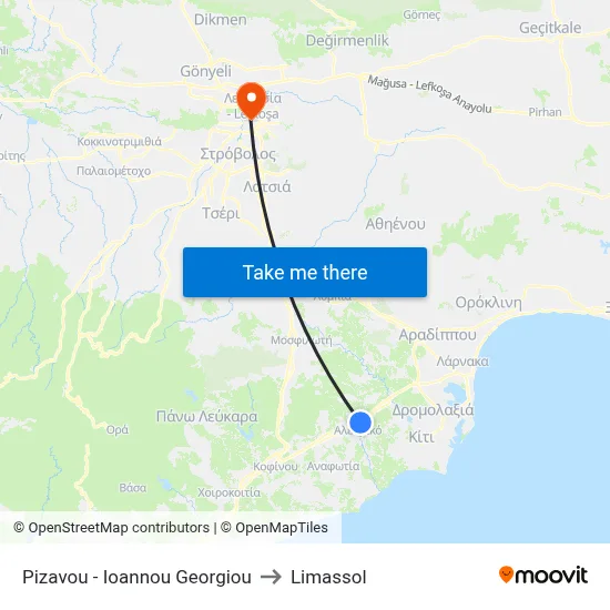 Pizavou - Ioannou Georgiou to Limassol map