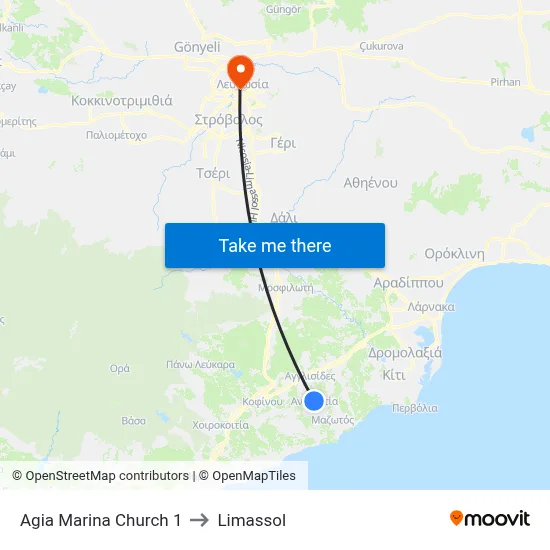 Ag. Marina Church to Limassol map