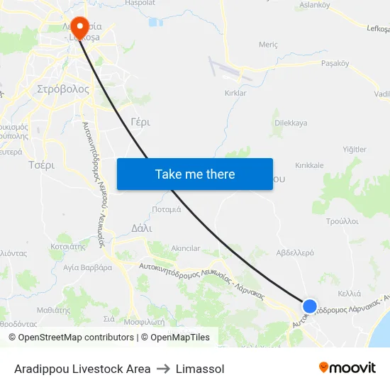 Aradippou Livestock Area to Limassol map