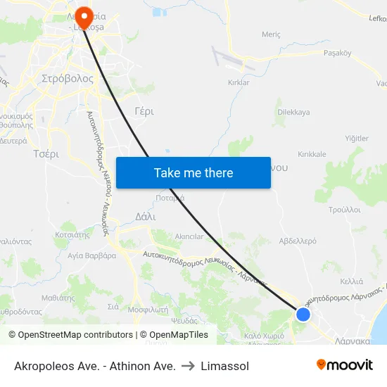 Akropoleos Ave. - Athinon Ave. to Limassol map