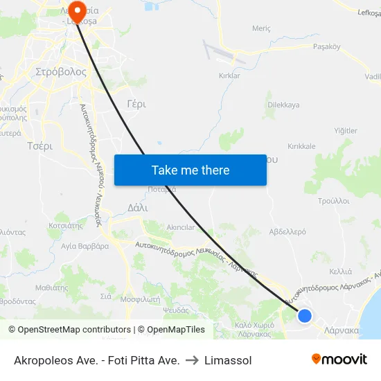Akropoleos Ave. - Foti Pitta Ave. to Limassol map