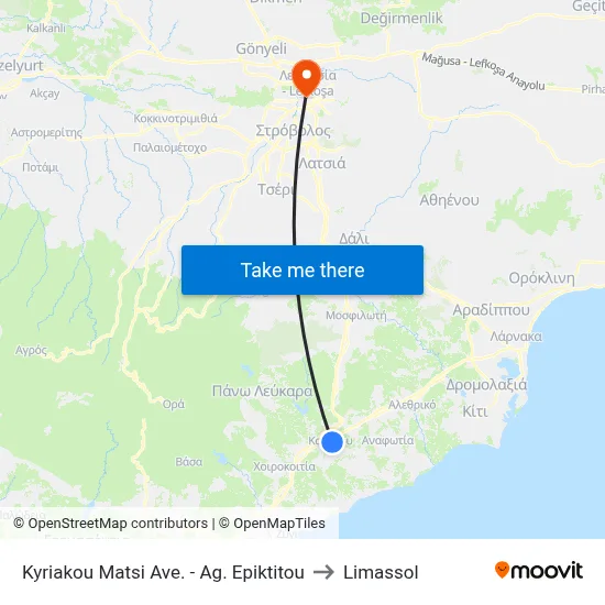 Kyriakou Matsi Ave. - Ag. Epiktitou to Limassol map