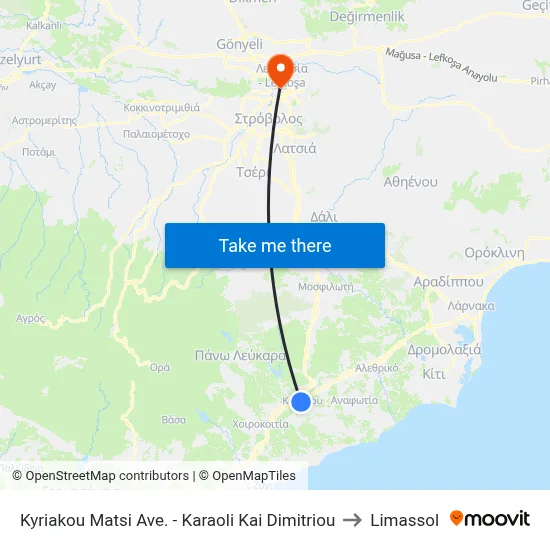 Kyriakou Matsi Avenue - Karaoli Kai Dimitriou to Limassol map