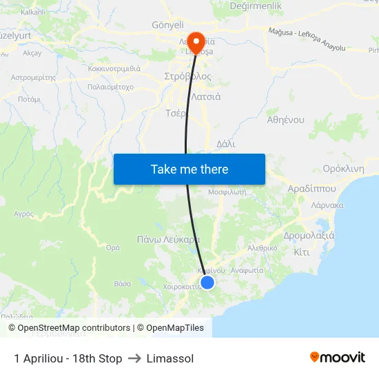 1 April - 18th Stop to Limassol map