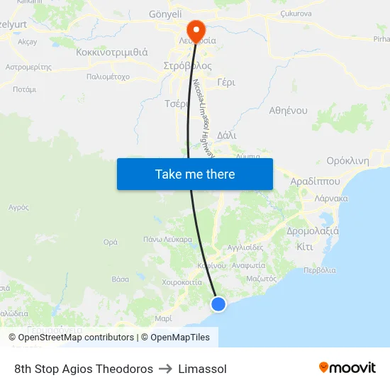 8th Stop Ag. Theodoros to Limassol map