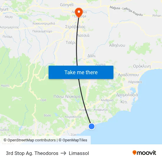 3rd Stop Ag. Theodoros to Limassol map