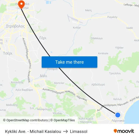 Kykliki Ave. - Michail Kasialou to Limassol map