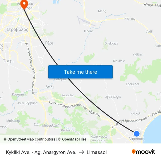 Kykliki Ave. - Ag. Anargyron Ave. to Limassol map