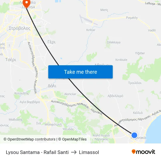 Lysos Santamas - Rafael Santi to Limassol map