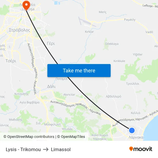 Lysis - Trikomou to Limassol map
