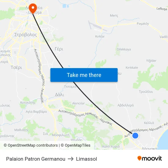 Palaion Patron Germanou to Limassol map