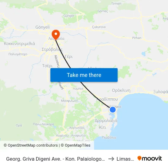 Georg. Griva Digeni Ave. - Kon. Palaiologou Ave. to Limassol map