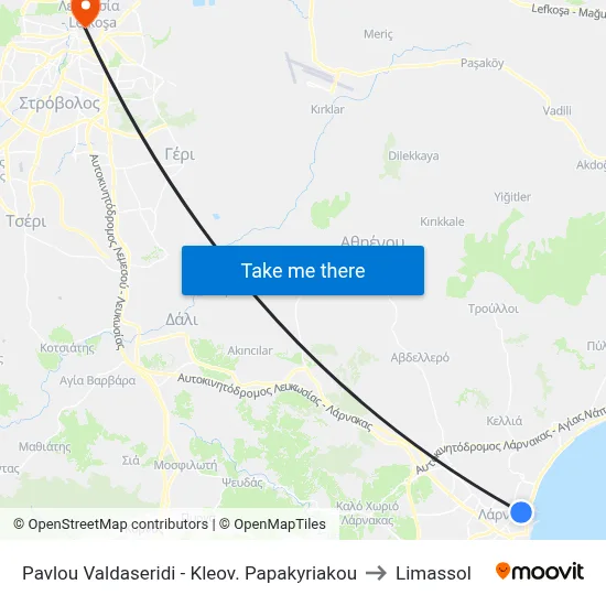 Pavlos Valdaseridi - Kleovoulou Papakyriakou to Limassol map