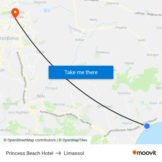 Princess Beach Hotel to Limassol map