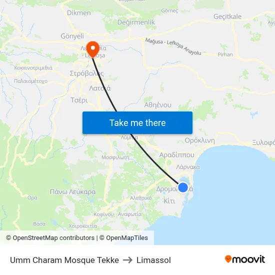 Umm Charam Mosque Tekke to Limassol map