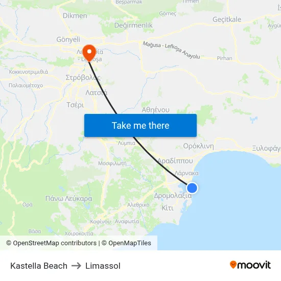 Kastella Beach to Limassol map