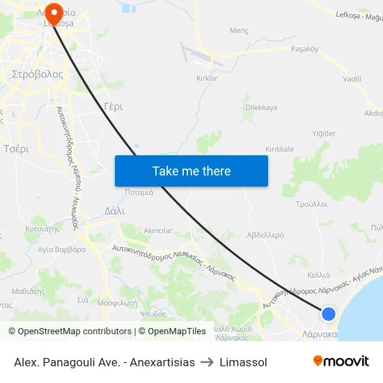 Alex. Panagouli Ave. - Anexartisias to Limassol map