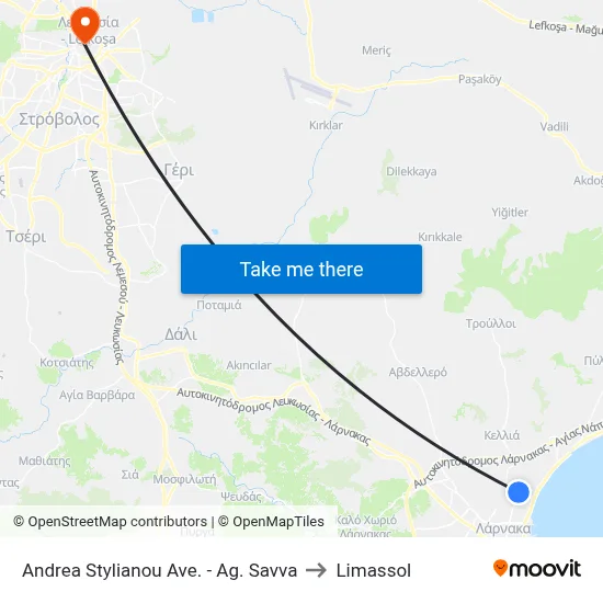 Andrea Stylianou Ave. - Ag. Savva to Limassol map