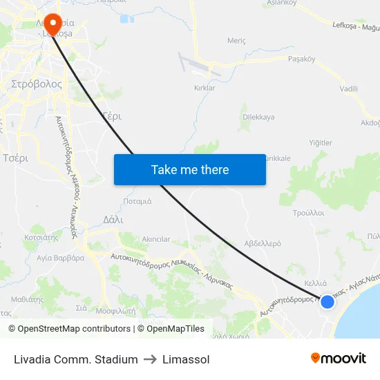 Livadia Comm. Stadium to Limassol map