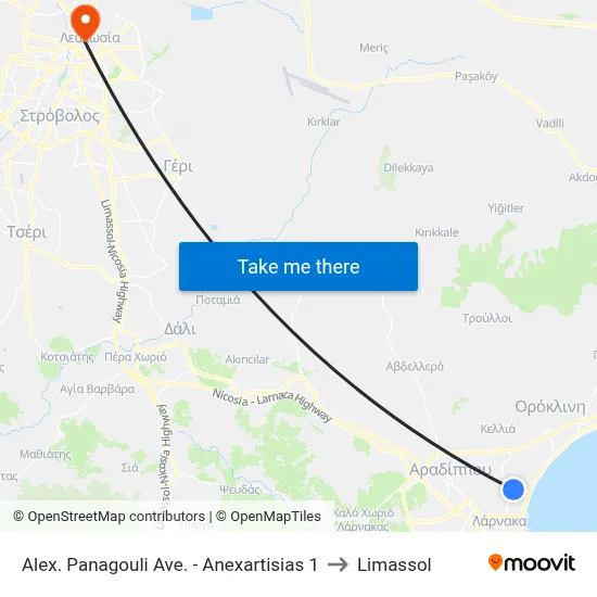 Alex. Panagouli Ave. - Anexartisias 1 to Limassol map
