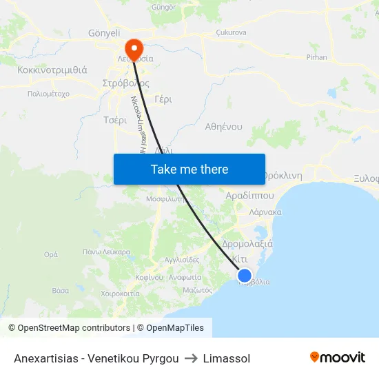 Independence - Venetian Tower to Limassol map