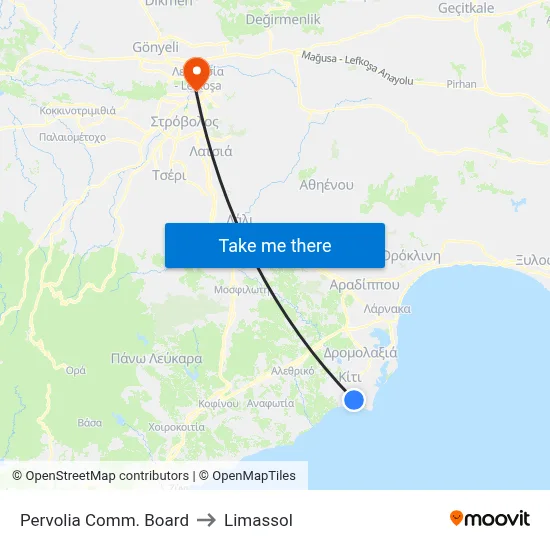 Pervolia Comm. Board to Limassol map